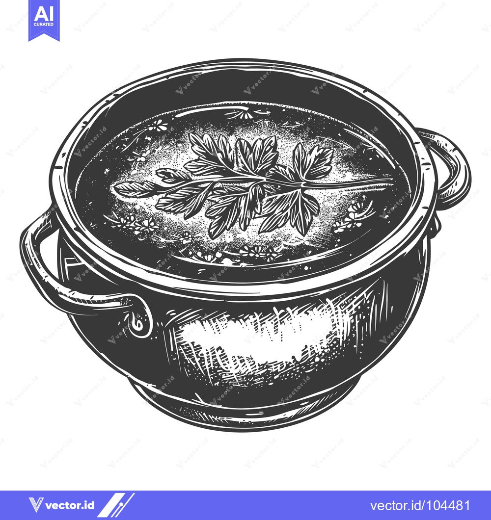 Premium Vector of A large bowl filled with soup and green herb garnish
