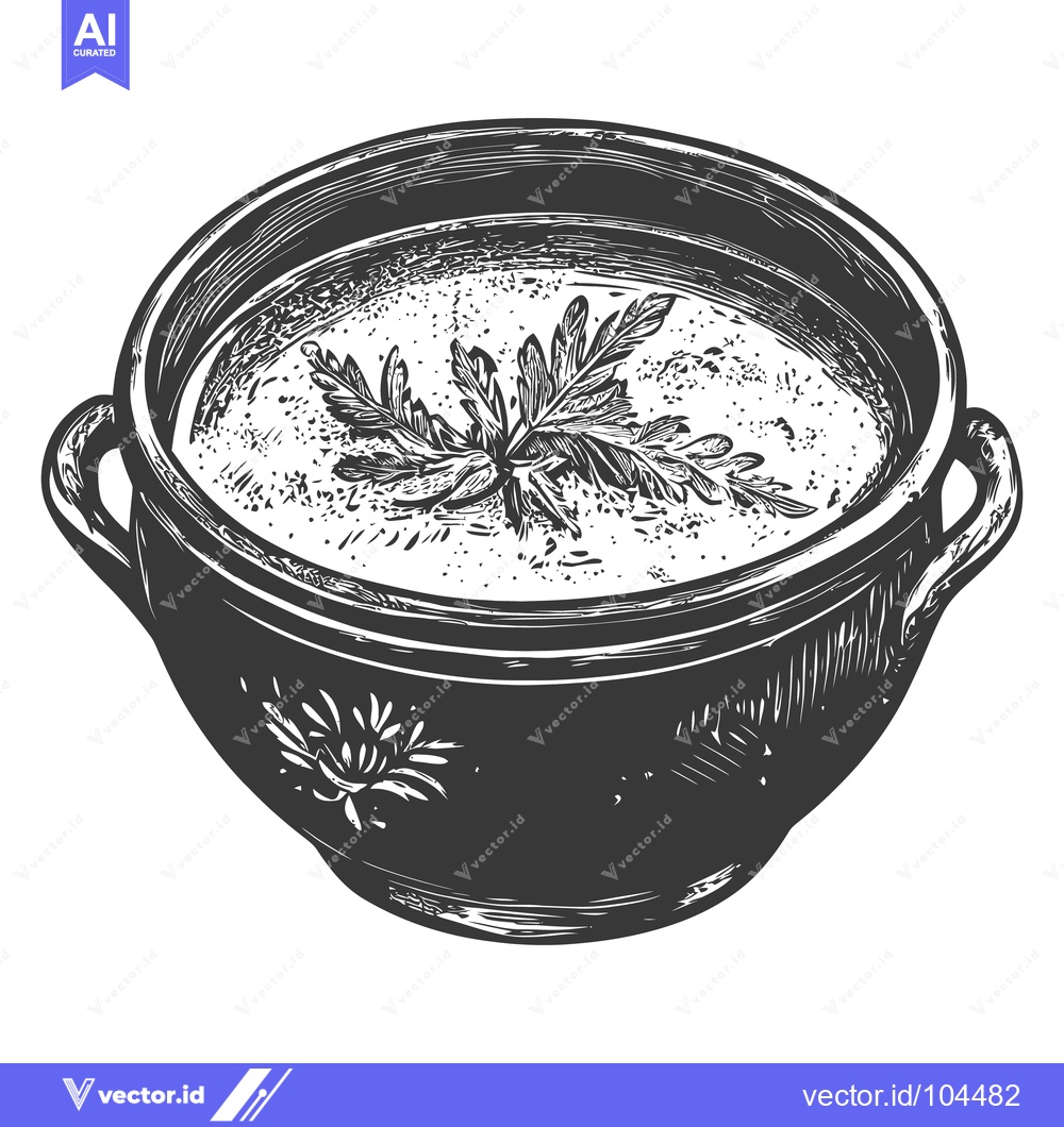 Premium Vector of A Bowl of Soup Garnished with Fresh Herbs Illustration