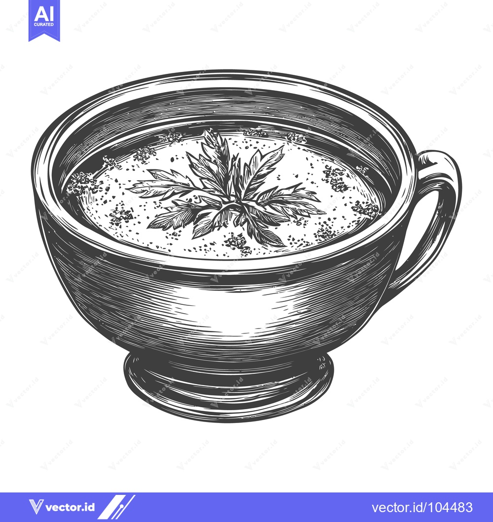 Premium Vector dari Detailed illustration showcasing soup with garnish inside a teacup