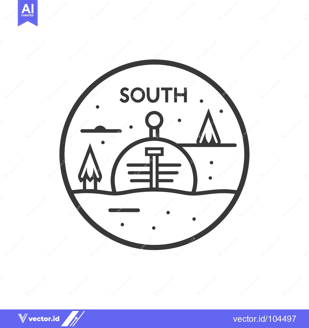 Premium Vector dari South Compass Rose with Mountain and Trees in Circle