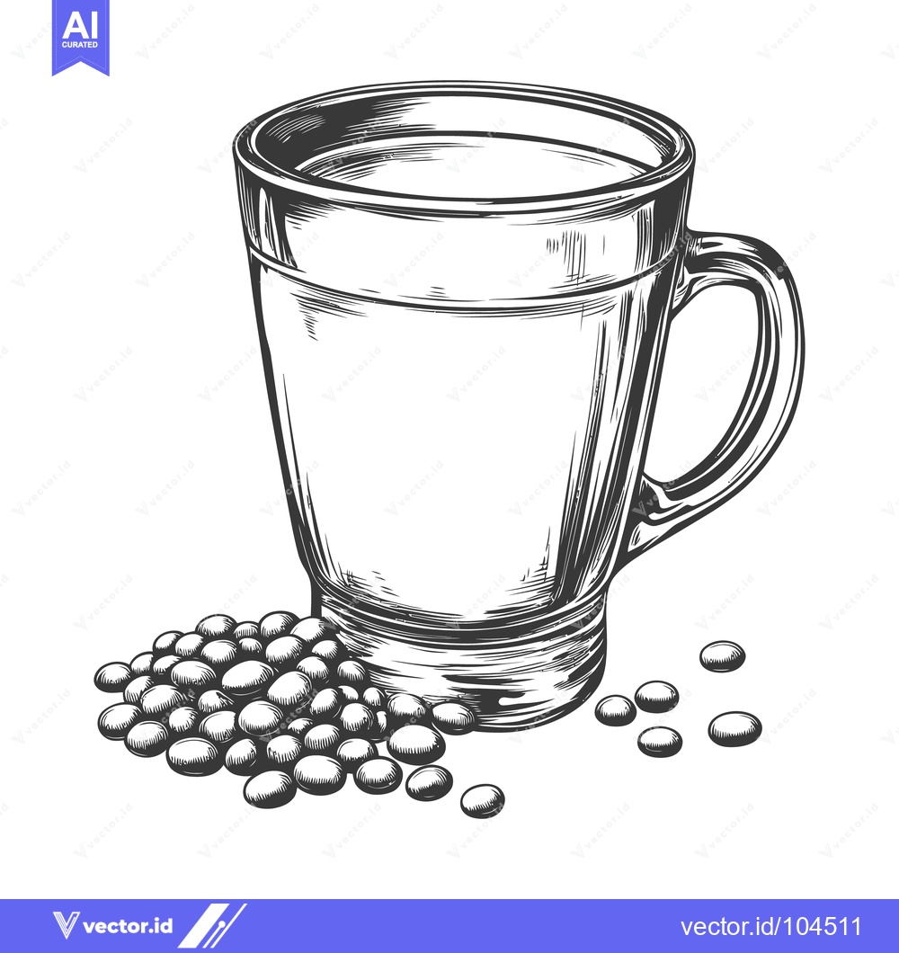 Premium Vector dari A detailed monochrome illustration of a filled coffee cup and beans