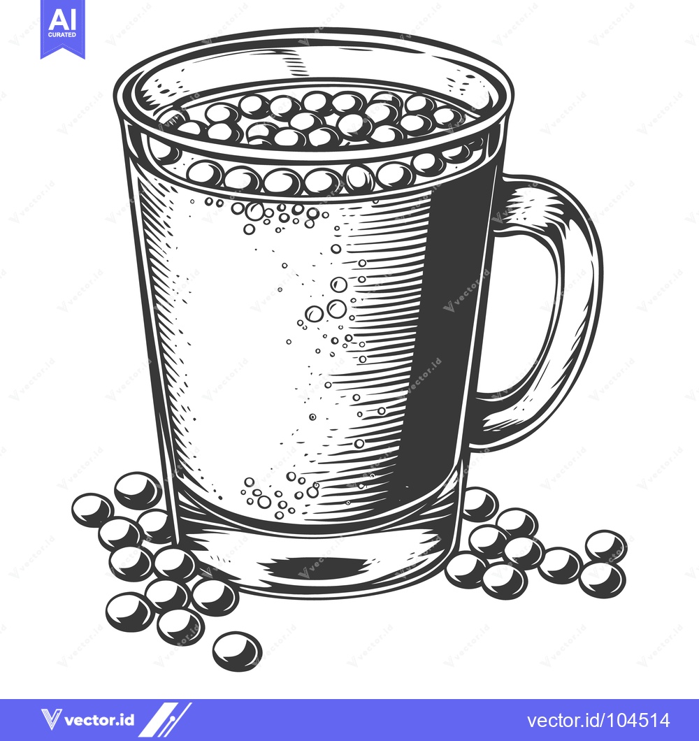 Premium Vector dari A Glass Of Beverage With Round Black Spherical Items