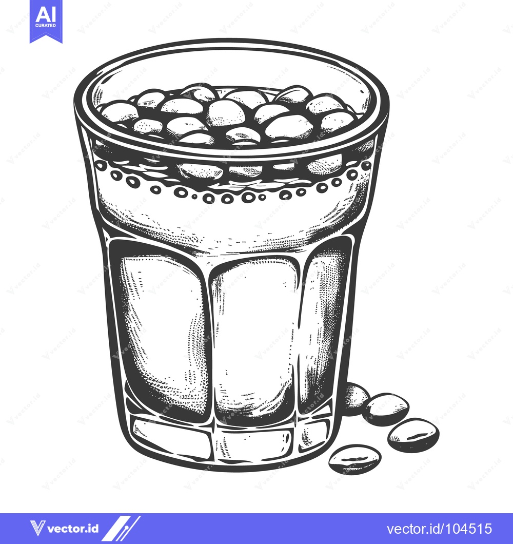 Premium Vector dari A black and white line drawing of a drink in a glass