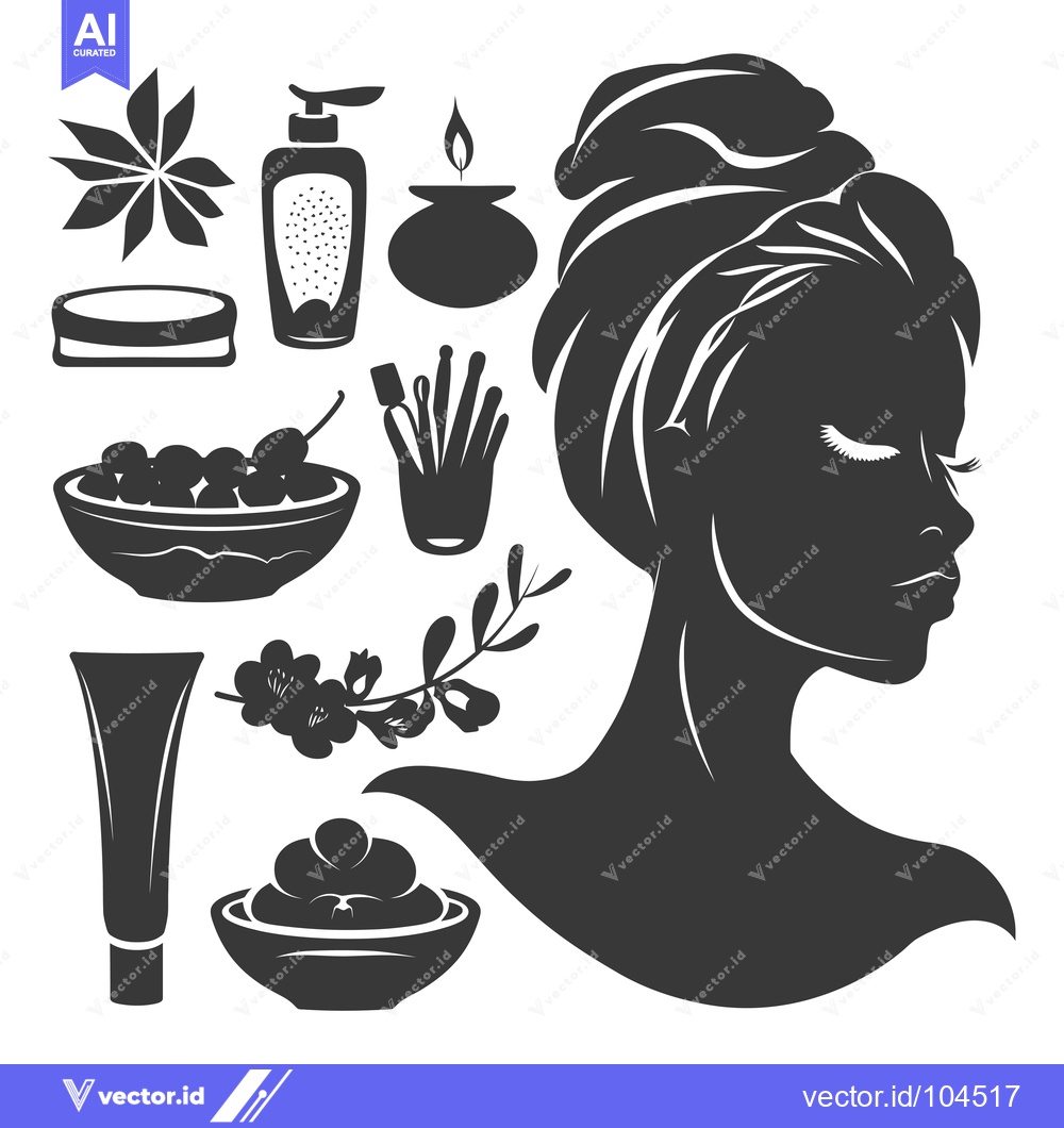 Premium Vector dari Spa and Beauty Products with Woman Silhouette