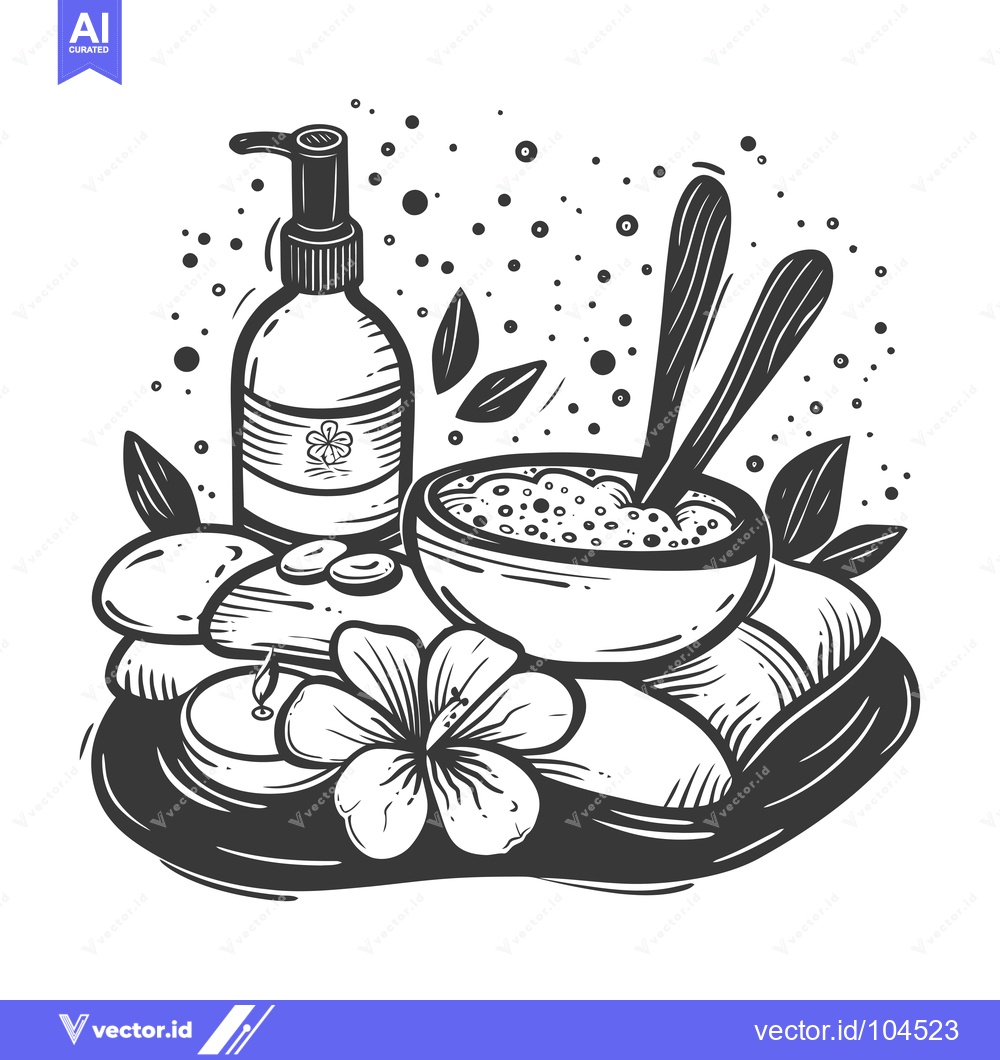 Premium Vector dari Spa and Wellness Products with Soap, Bowl, and Flower