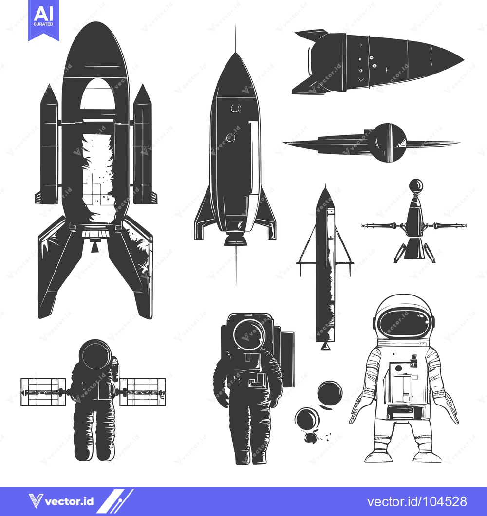 Premium Vector of Spacecraft, Rockets, and Astronauts in Silhouette