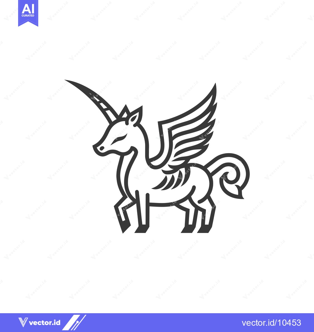 Premium Vector dari A Black and White Line Art Illustration of a Winged Unicorn