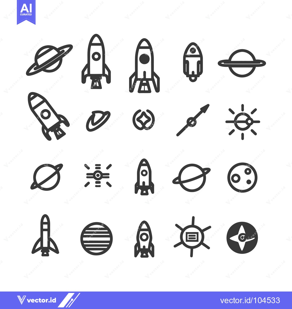 Premium Vector of Space Exploration Icon Set with Rockets, Planets, and Stars