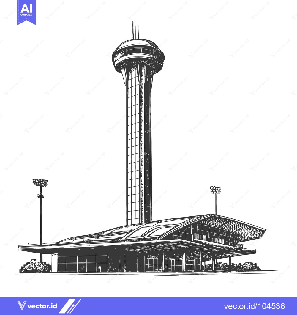 Premium Vector of Architectural drawing of a tall tower and accompanying building comple