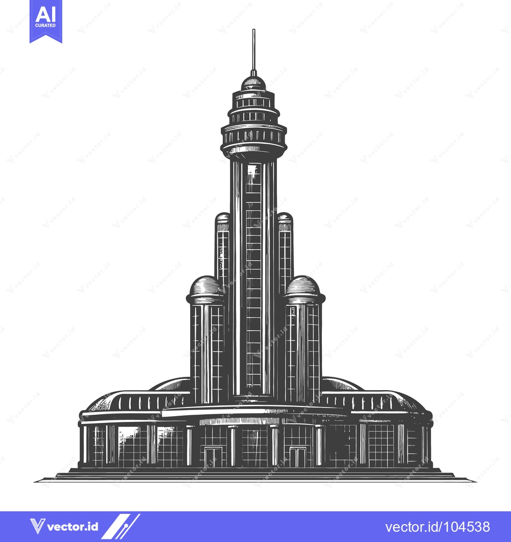 Premium Vector dari An elaborate tall art deco building tower with many sections