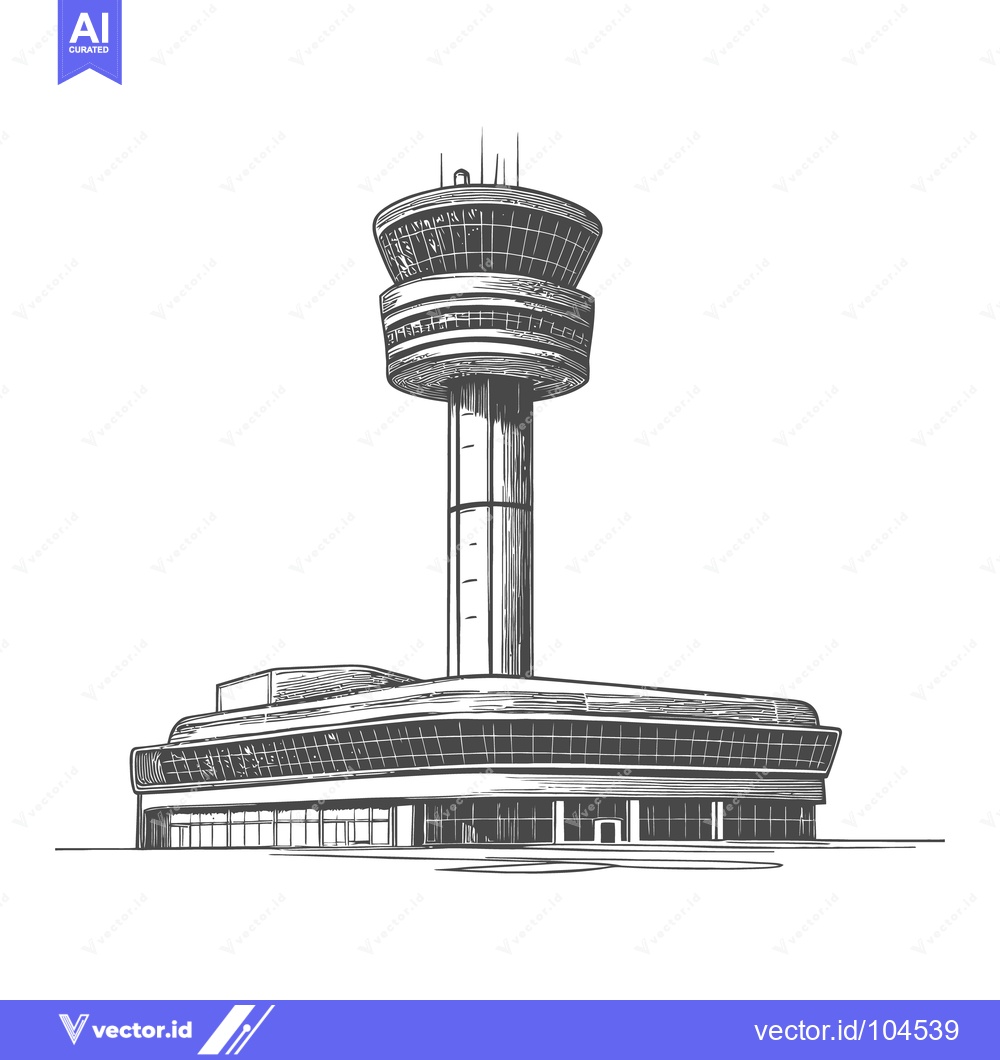 Premium Vector dari A detailed architectural line drawing depicts an airport control tower
