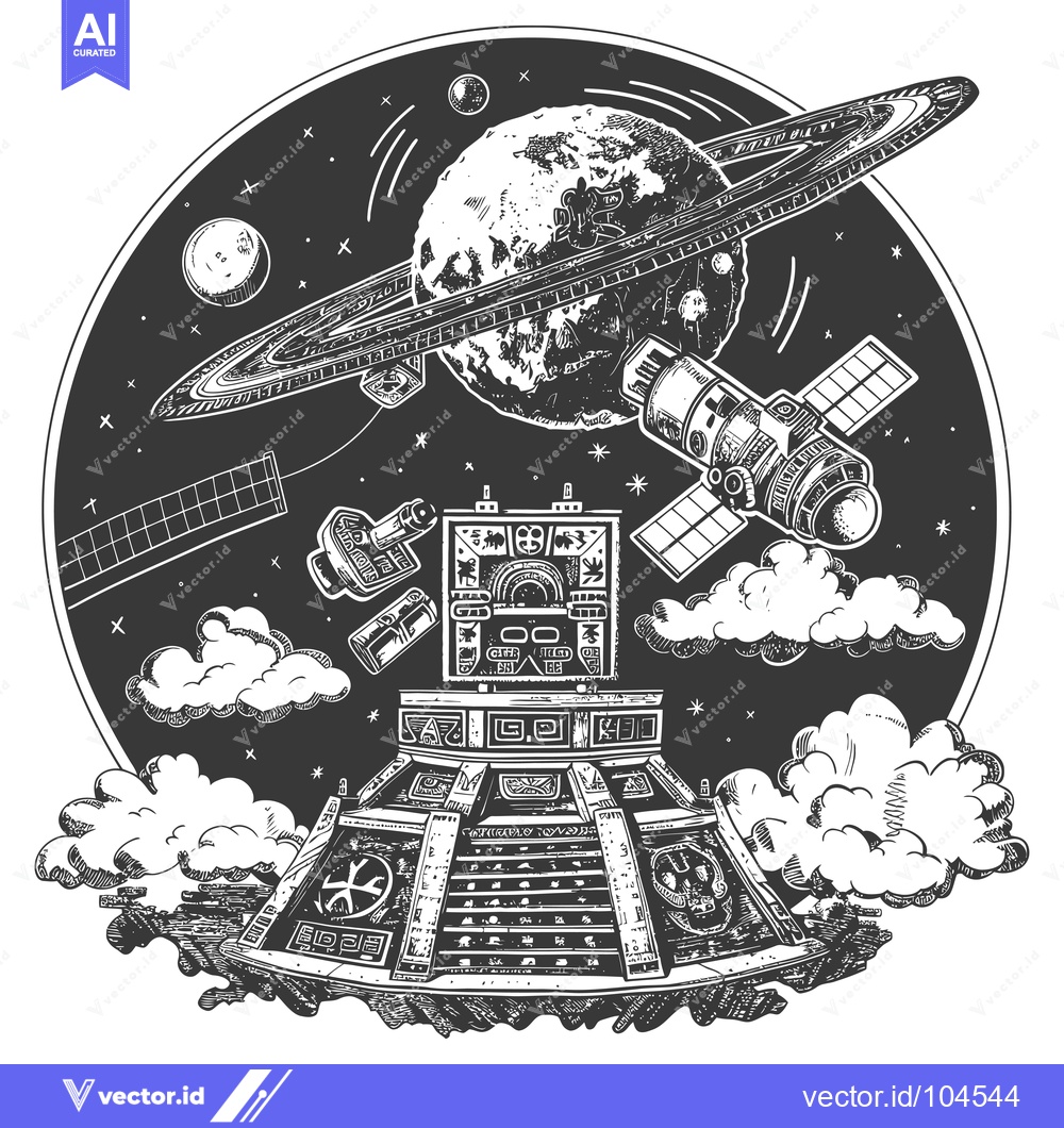 Premium Vector dari Space Station Orbiting a Planet with Rings in a Starry Sky