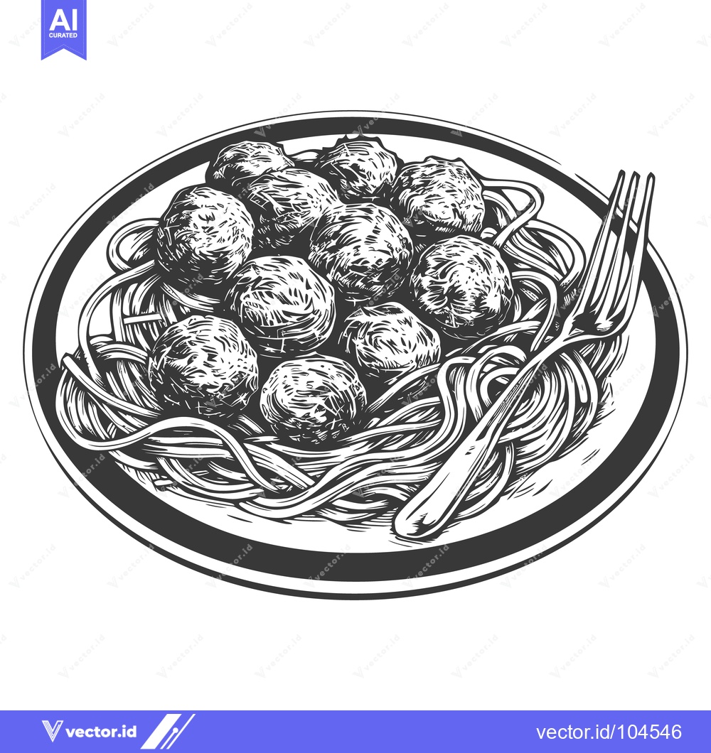 Premium Vector of A plate of spaghetti and meatballs with a fork illustration