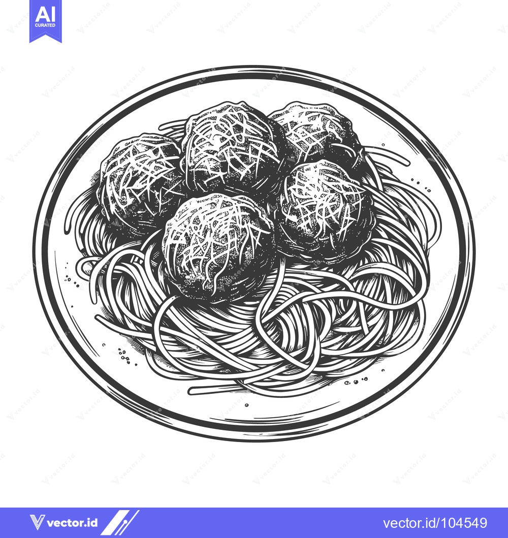 Premium Vector dari A Plate Contains Spaghetti Noodles and Meatballs with Cheese