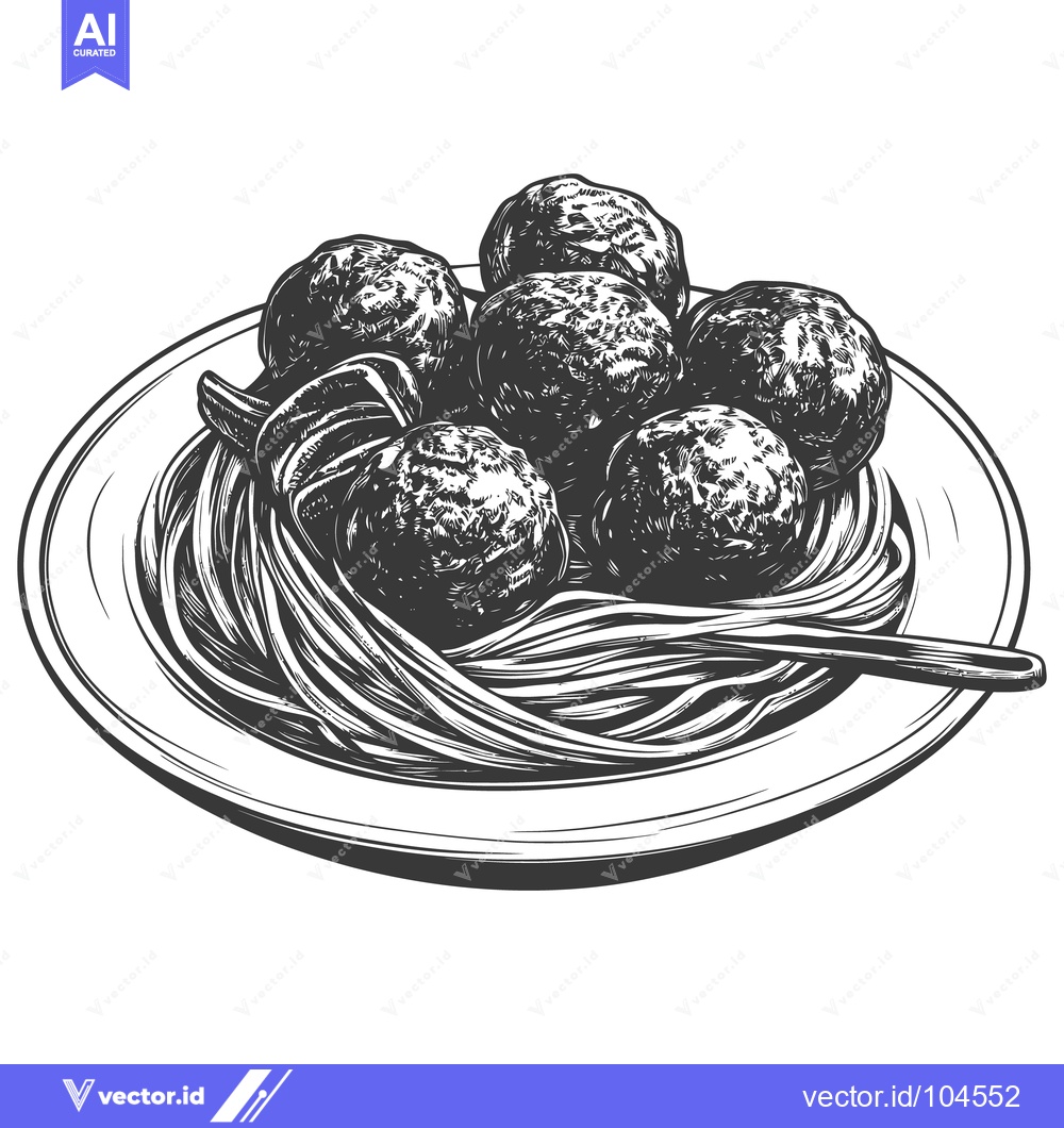 Premium Vector dari A detailed illustration showing spaghetti and meatballs on a plate