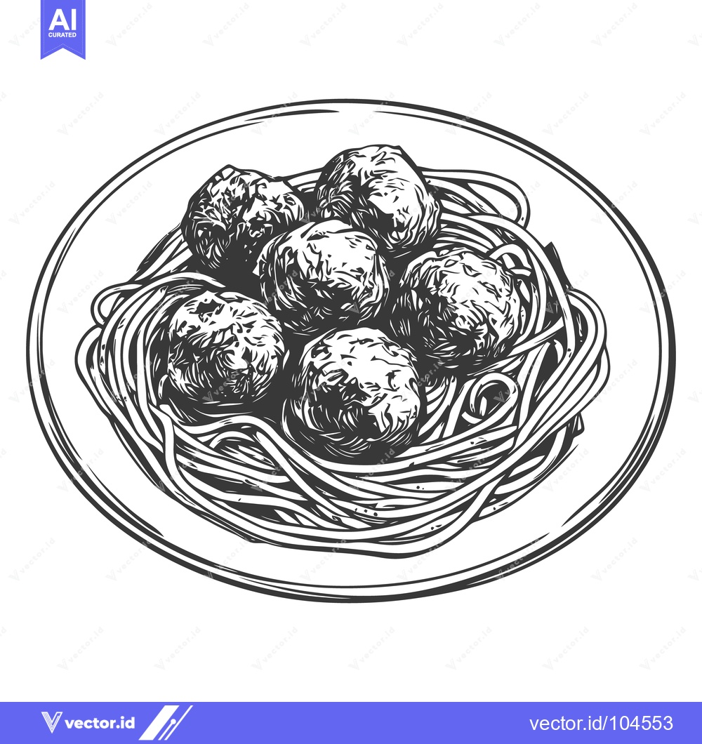 Premium Vector dari A delicious plate of spaghetti topped with savory meatballs is depicte