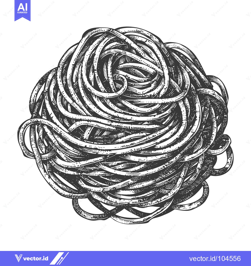 Premium Vector dari An artistic black and white illustration of a cooked pasta nest