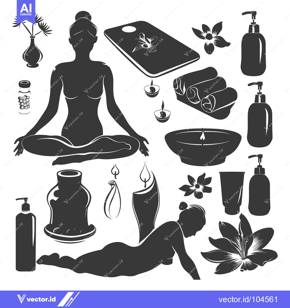 Premium Vector dari Spa Relaxation with Candles, Flowers, and Body Silhouettes