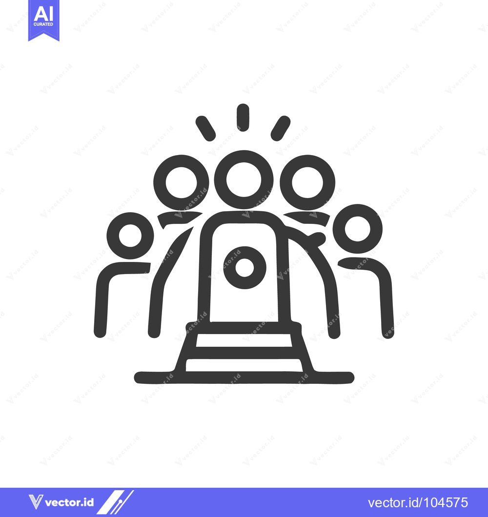 Premium Vector of Team Achievement Icon: Group Celebrating Success on Podium, Line Art