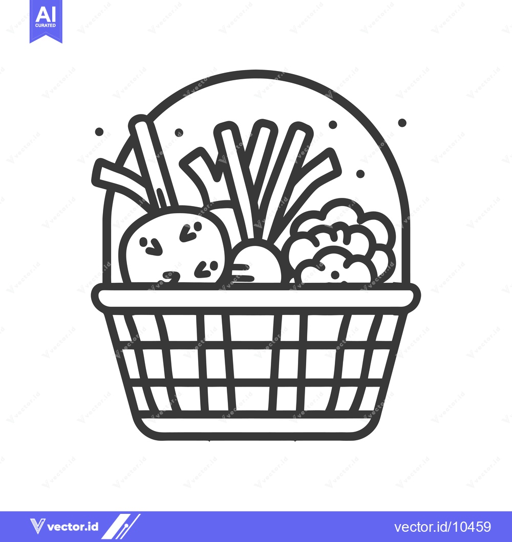 Premium Vector of A Black and White Line Drawing of a Basket Filled with Vegetables