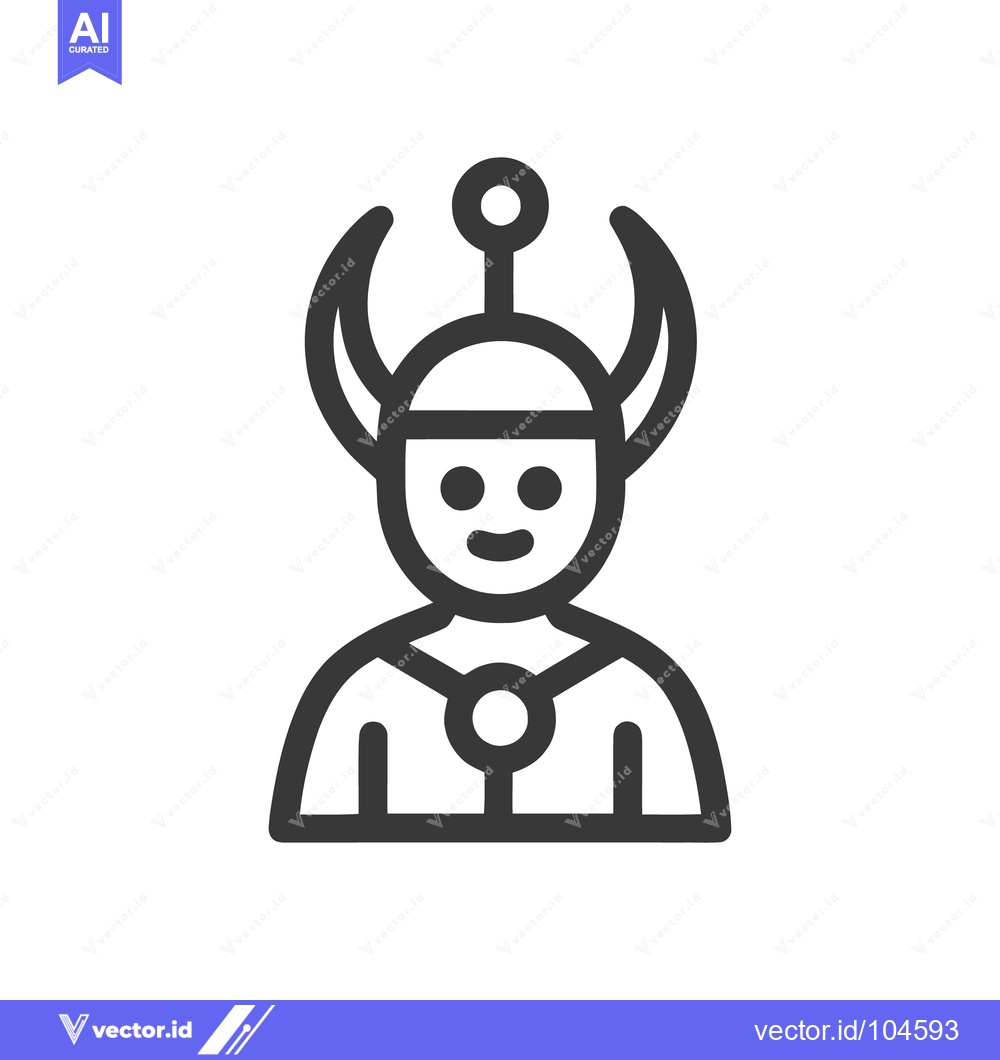 Premium Vector of Cartoonish Outline of a Smiling Figure with Horned Helmet and Orb