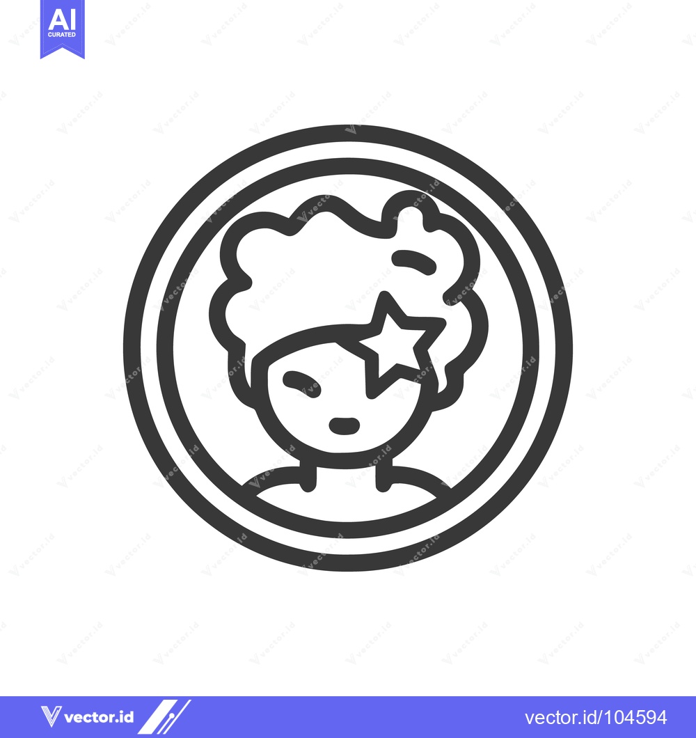 Premium Vector dari Starry-Eyed Girl Icon: Minimalist Portrait in Circle Frame, Graphic De