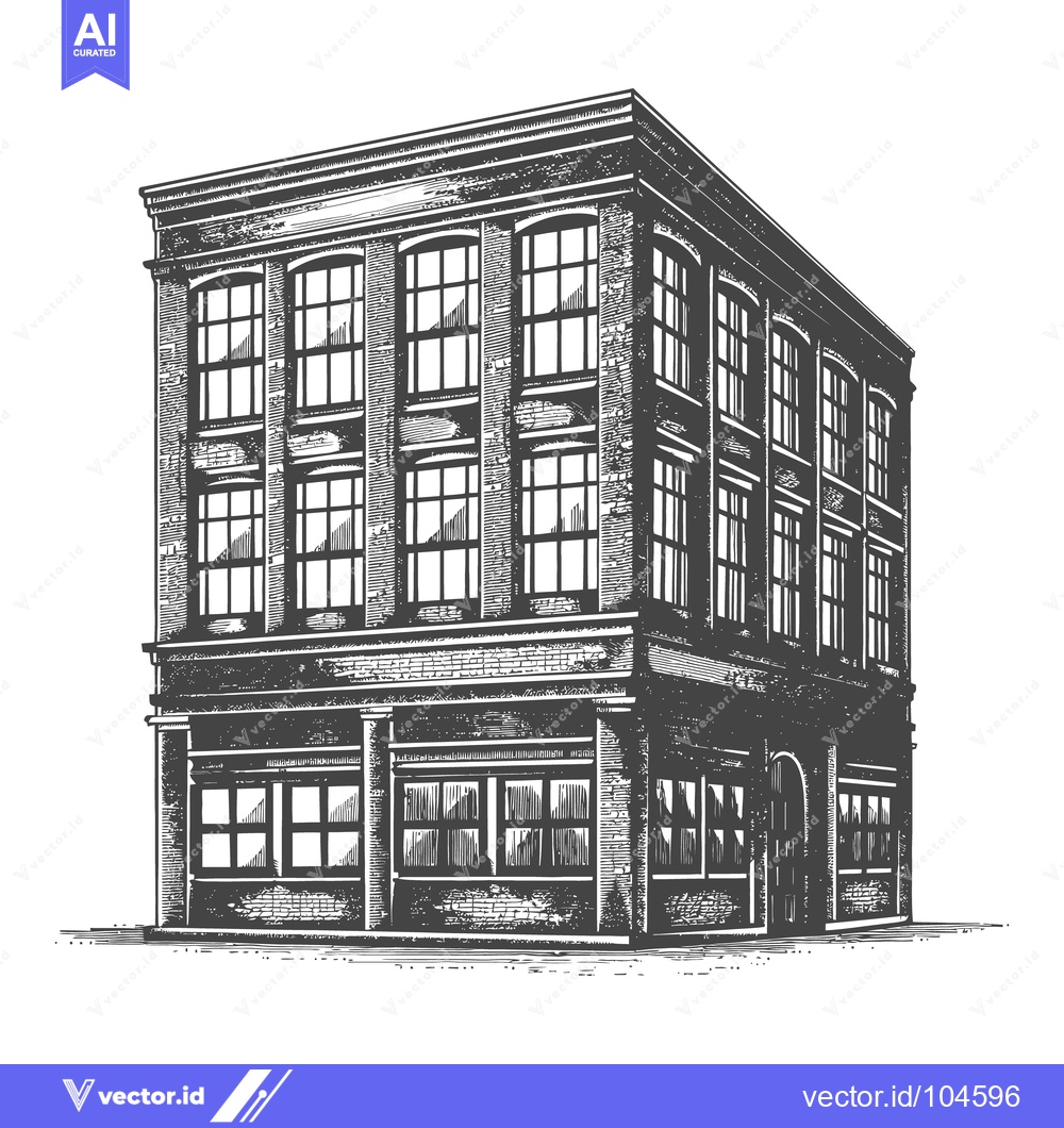 Premium Vector of Detailed illustration of a brick multi story commercial building