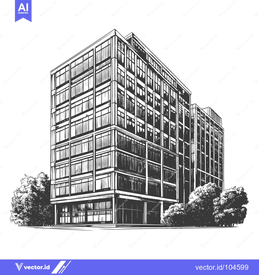 Premium Vector dari A modern architectural building rendered in detailed black and white s
