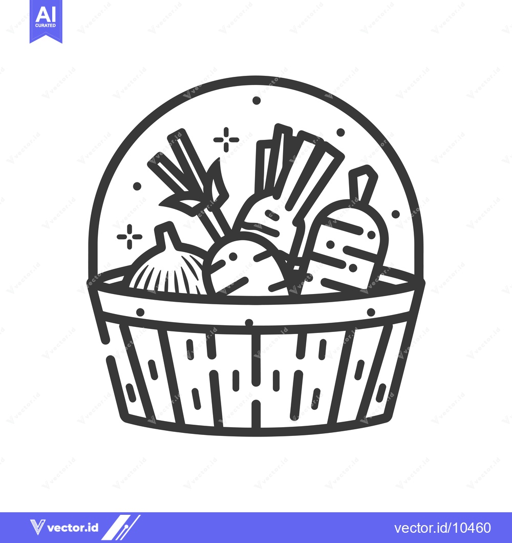 Premium Vector dari A Black and White Line Drawing of a Basket Full of Vegetables