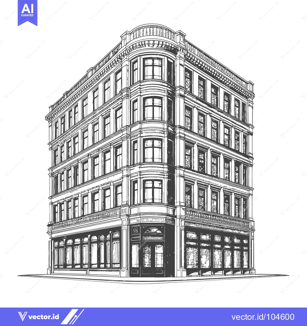 Premium Vector dari Detailed architectural line art rendering of a multi story building