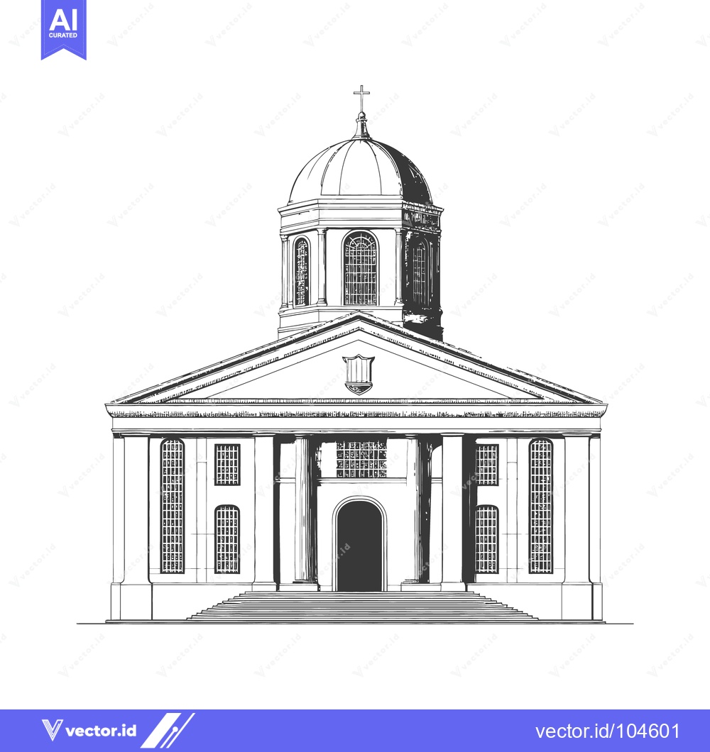 Premium Vector dari Detailed black and white illustration of a classical style church