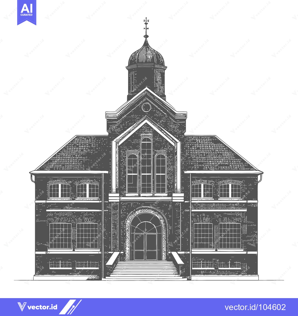 Premium Vector dari A detailed and illustrative rendering depicting a large brick building