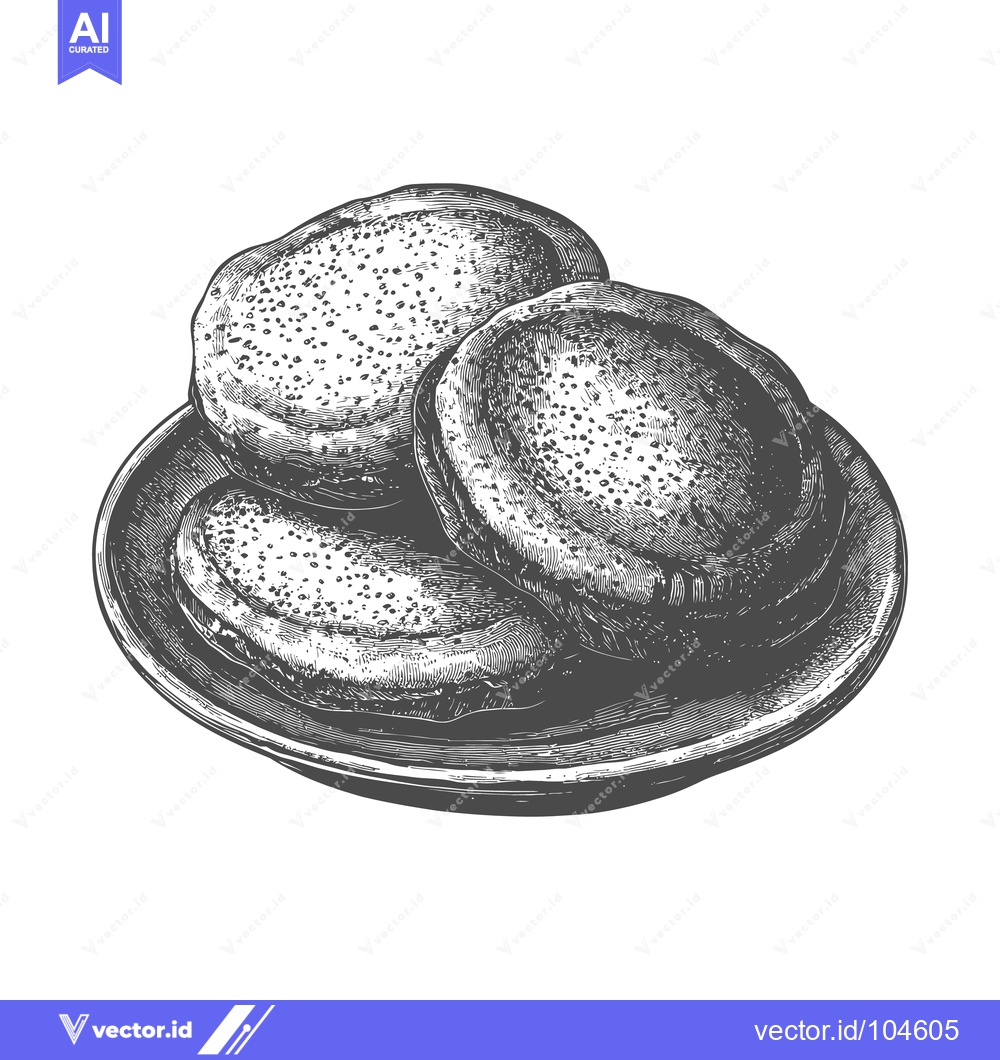 Premium Vector dari Several bread rolls are stacked on a simple circular plate