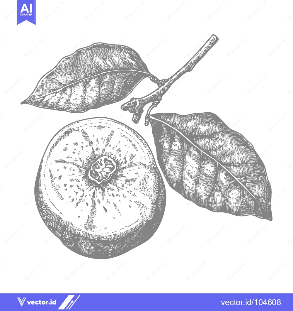 Premium Vector dari A detailed illustration of a fruit and leaves on a branch