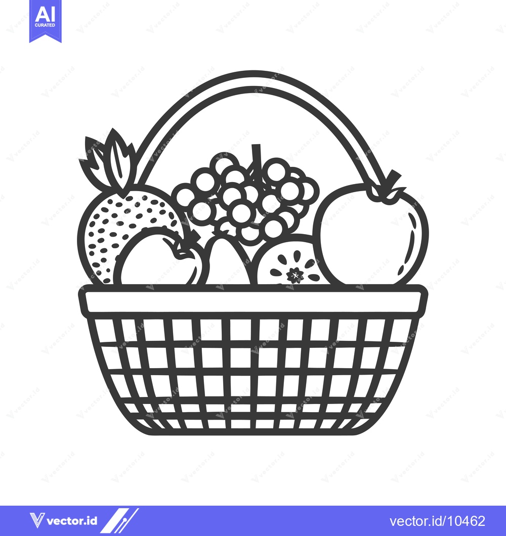 Premium Vector dari A Black and White Line Drawing of a Basket of Fruit