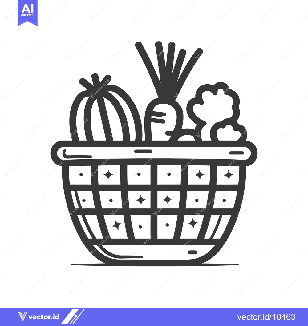 Premium Vector dari A Black and White Line Drawing of a Basket of Vegetables
