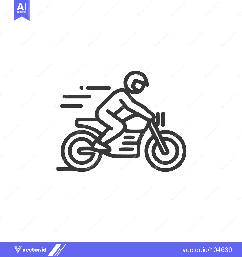 Premium Vector of Motorcyclist in Helmet Riding Fast, Line Art Illustration