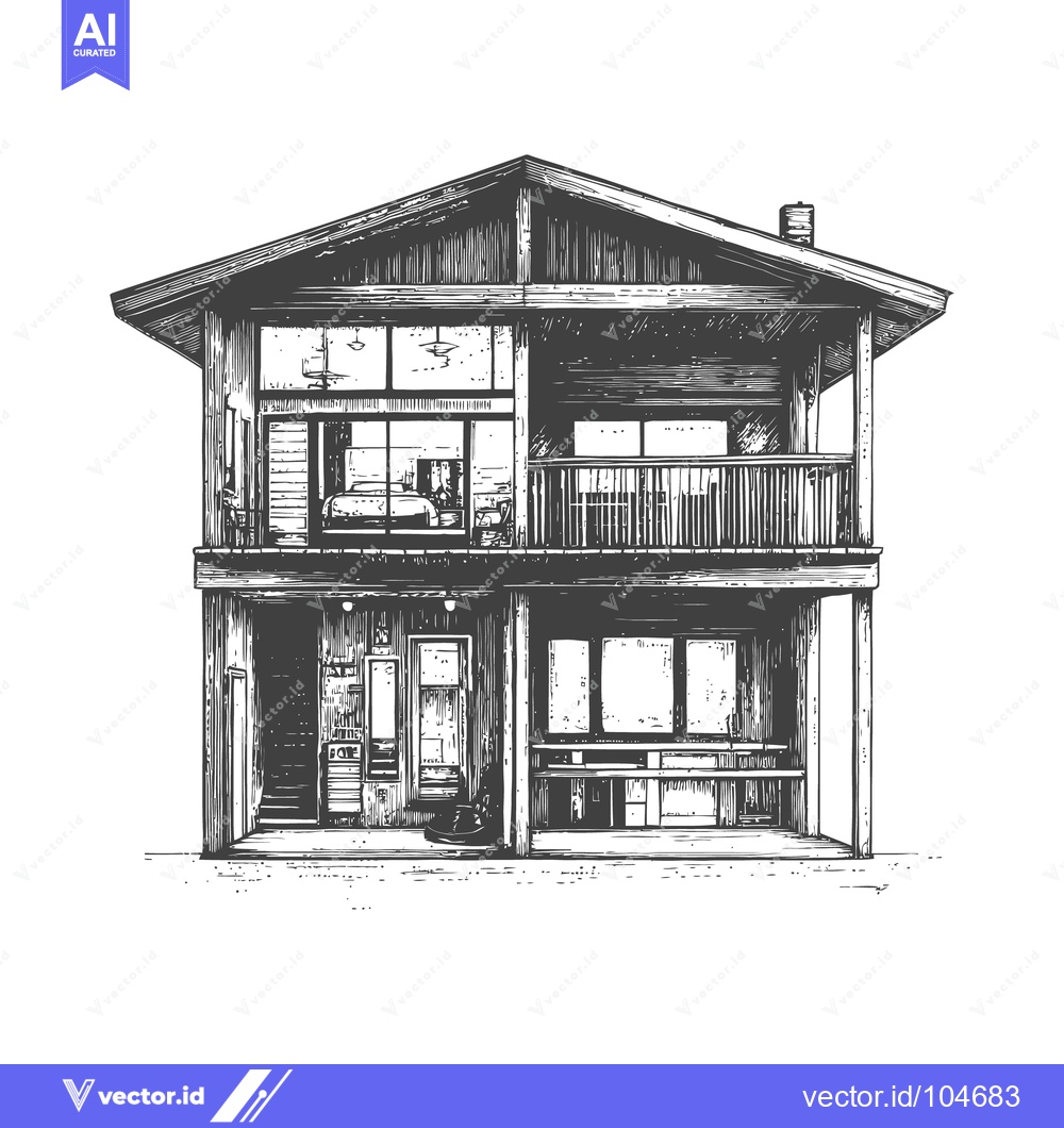 Premium Vector of Architectural illustration showing the interior and exterior view of a
