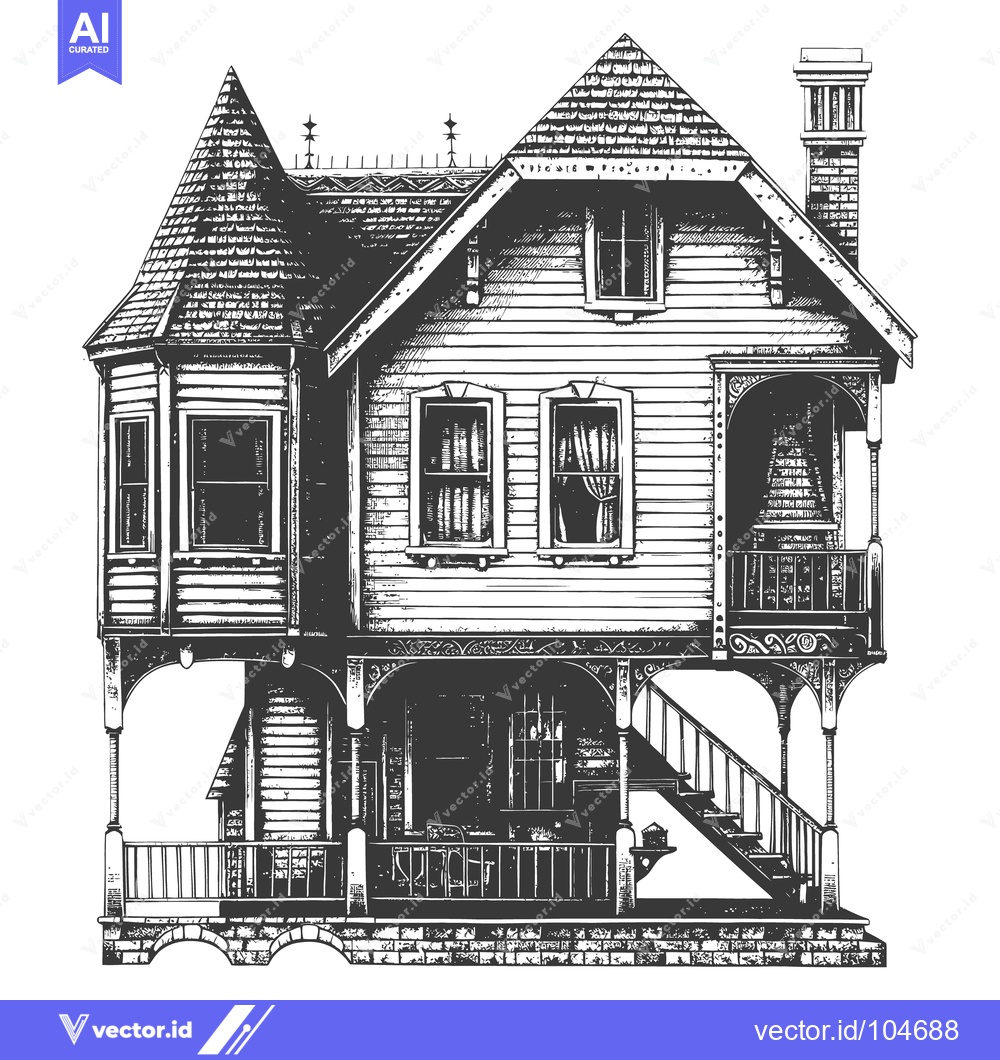 Premium Vector of Detailed black and white illustration of a Victorian house exterior