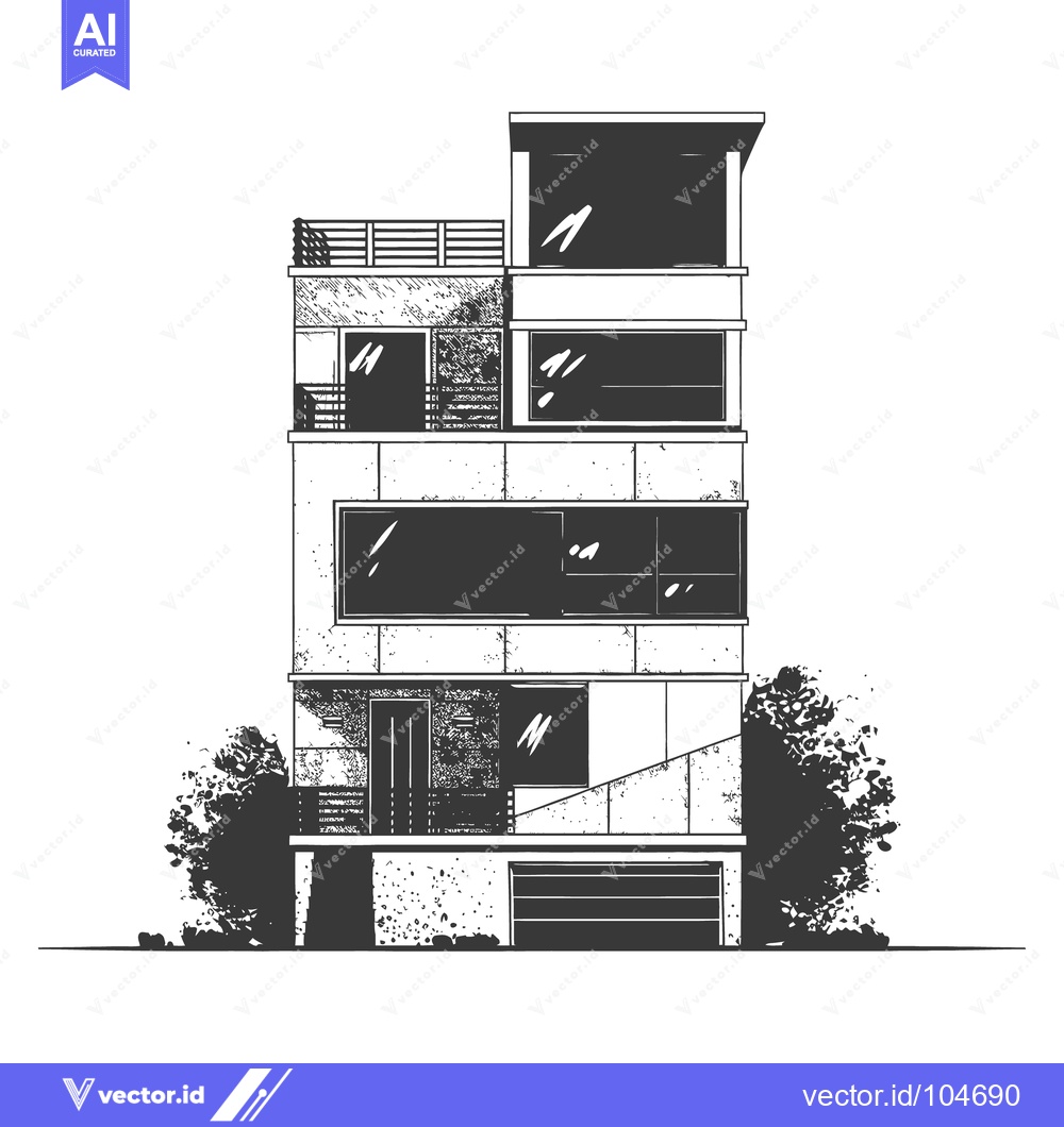 Premium Vector of A black and white architectural drawing of a modern multi story home