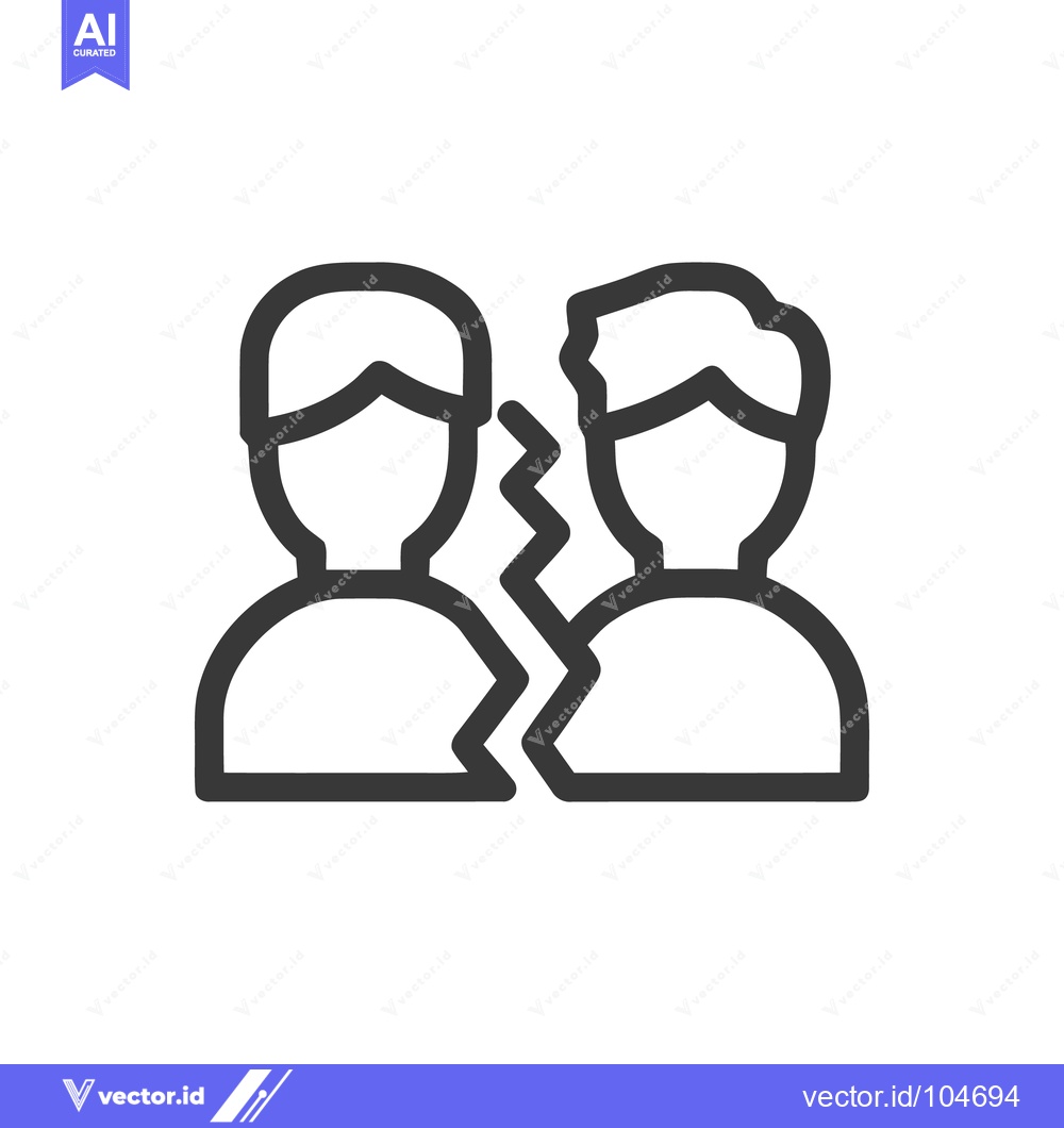 Premium Vector dari Broken Relationship Icon: Two People Separated by a Crack, Minimalist
