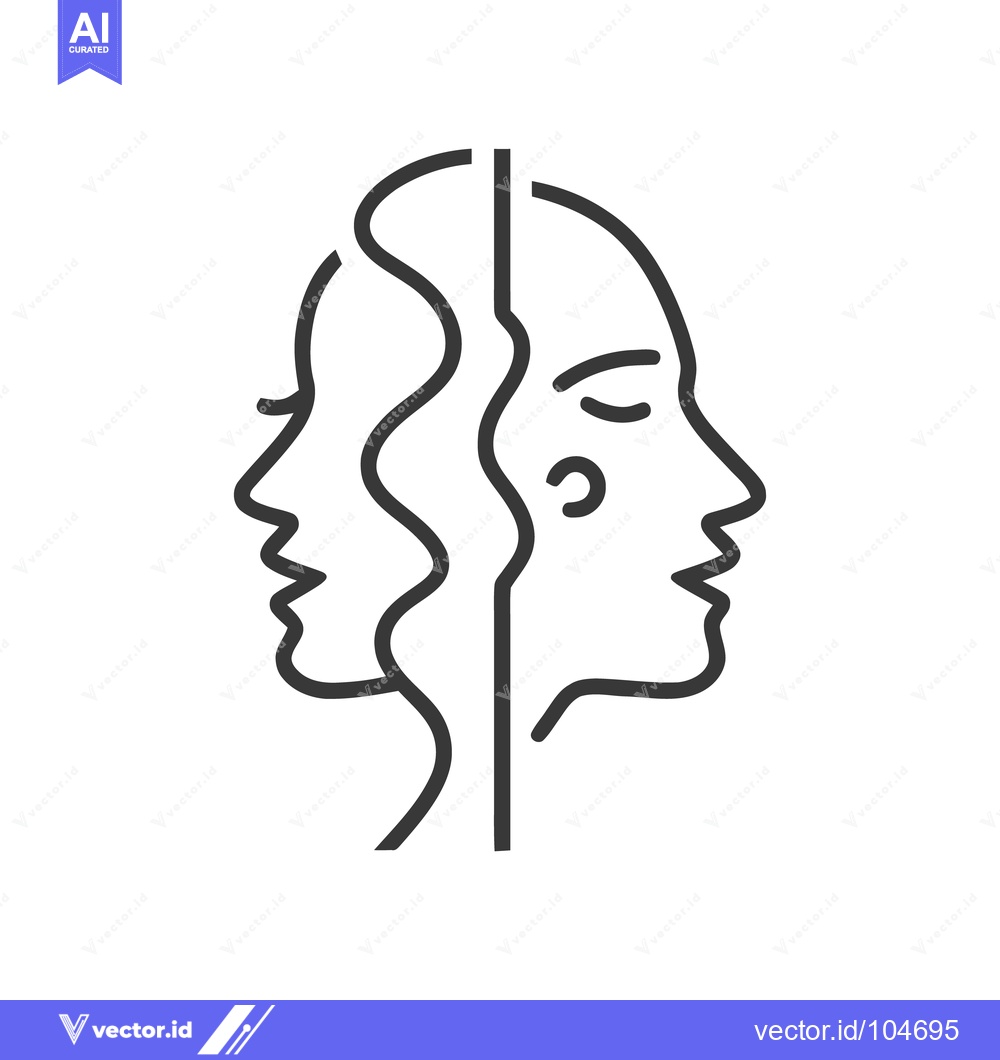 Premium Vector dari Minimalist Line Art: Two Faces in Profile, Duality Concept