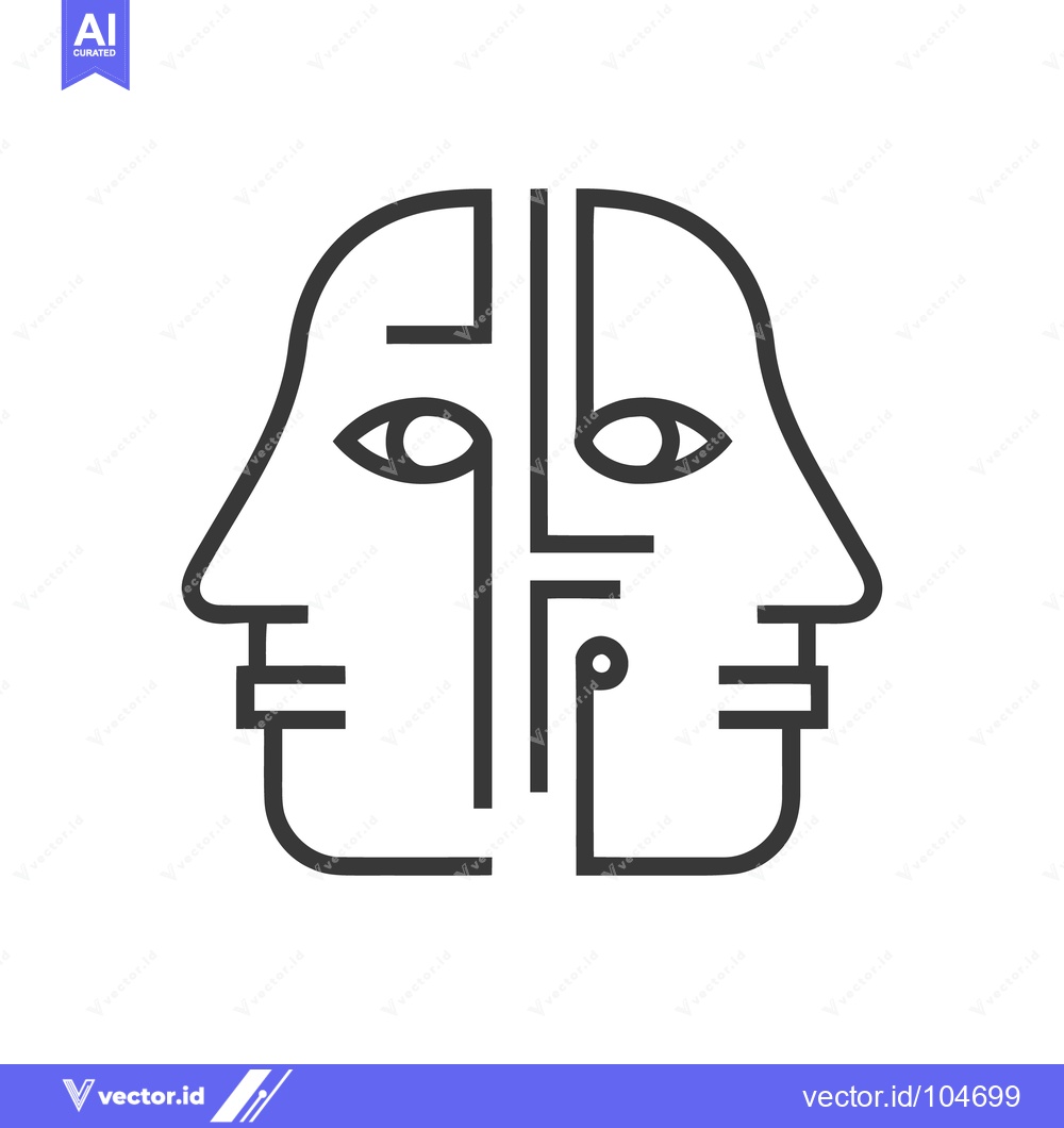 Premium Vector of Abstract Faces: Minimalist Line Art of Two Profiles with Geometric Cir