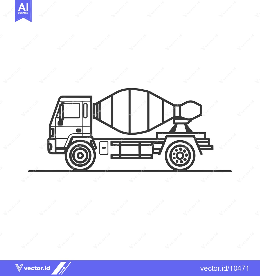 Premium Vector of A Black and White Line Drawing of a Cement Mixer Truck