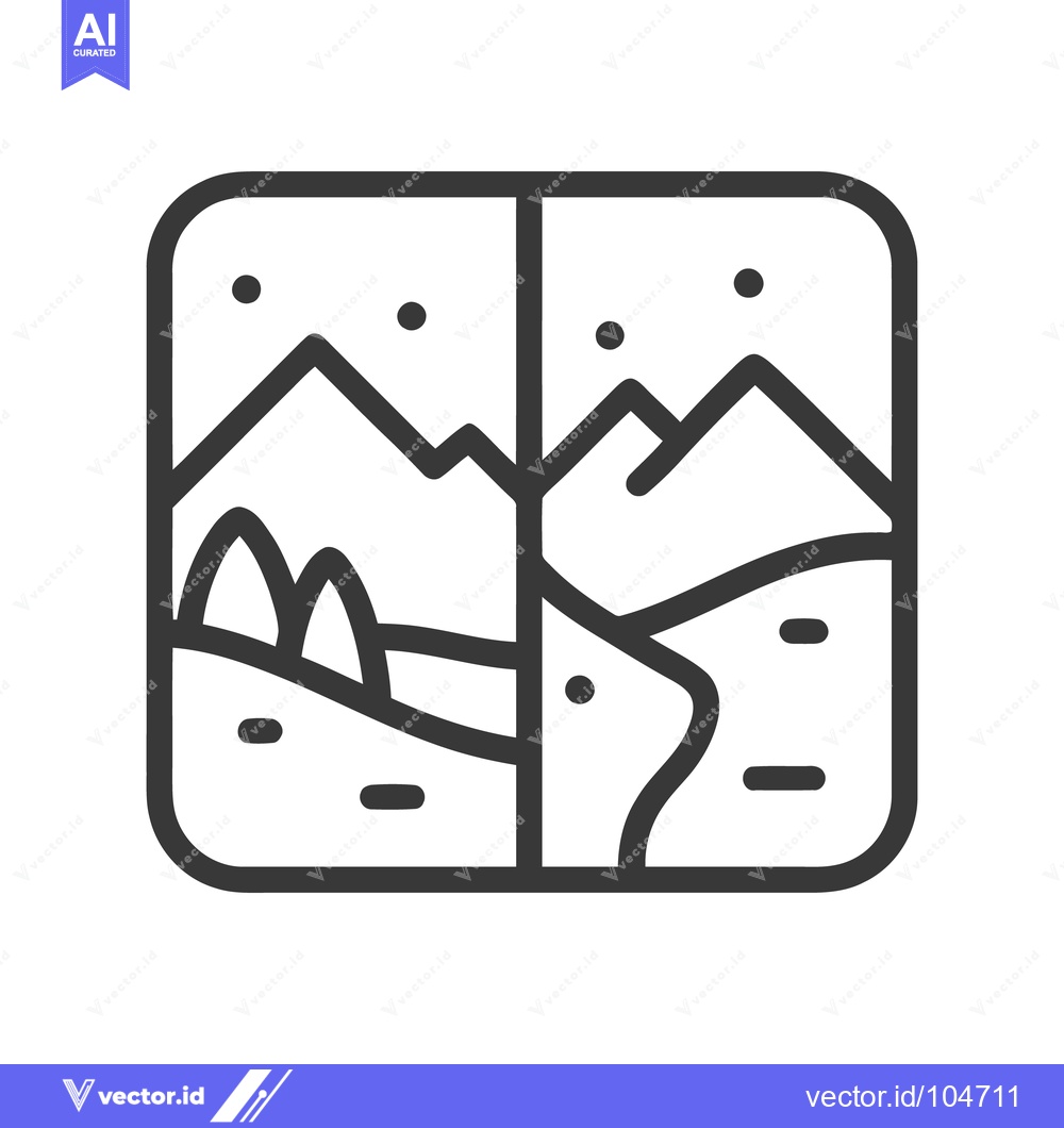 Premium Vector of Minimalist Mountain Landscape Icon with Rounded Square Frame, Vector I