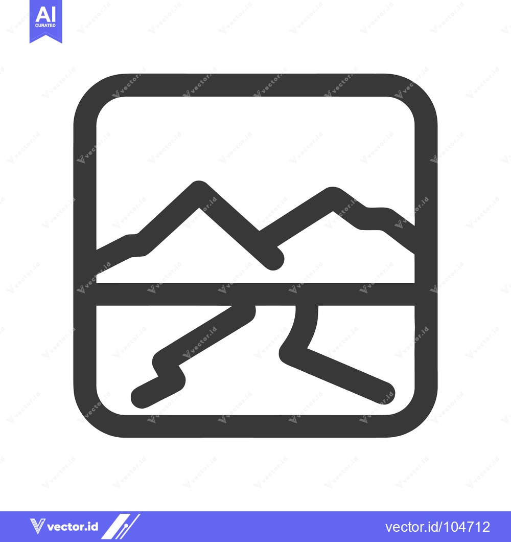 Premium Vector dari Minimalist Landscape Icon: Mountain Range and River in Frame