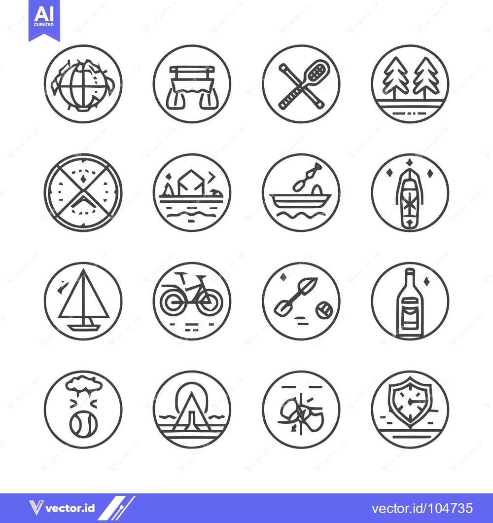 Premium Vector of Collection of Minimalist Line Art Icons in Circles: Travel, Sports, an