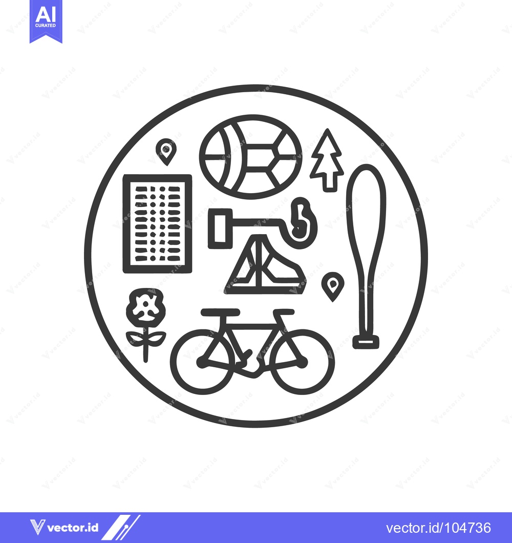Premium Vector of Black and White Icon Set: Sports, Nature, and Recreation in a Circle