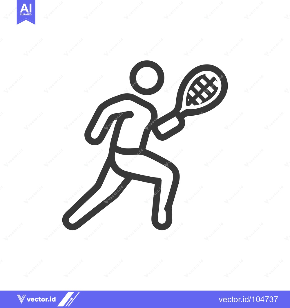 Premium Vector of Dynamic Tennis Player Icon: Bold Outline, Energetic Pose, Sport Illust