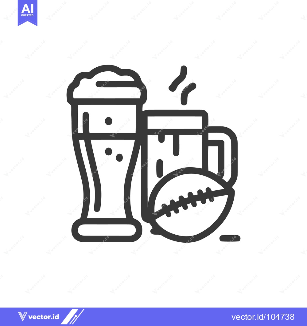 Premium Vector dari Beer and Football Icon: Frothy Pint, Mug, and Pigskin Ball in Bold Lin